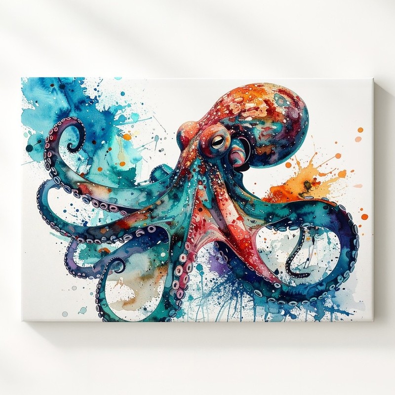 Wall Art Expressive Octopus Watercolor Canvasabstract Marine Life Art