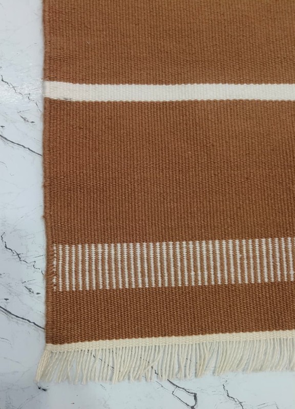 Polypropylene Terracotta Striped Rug with Fringe | Durable Indoor Area Rug gallery