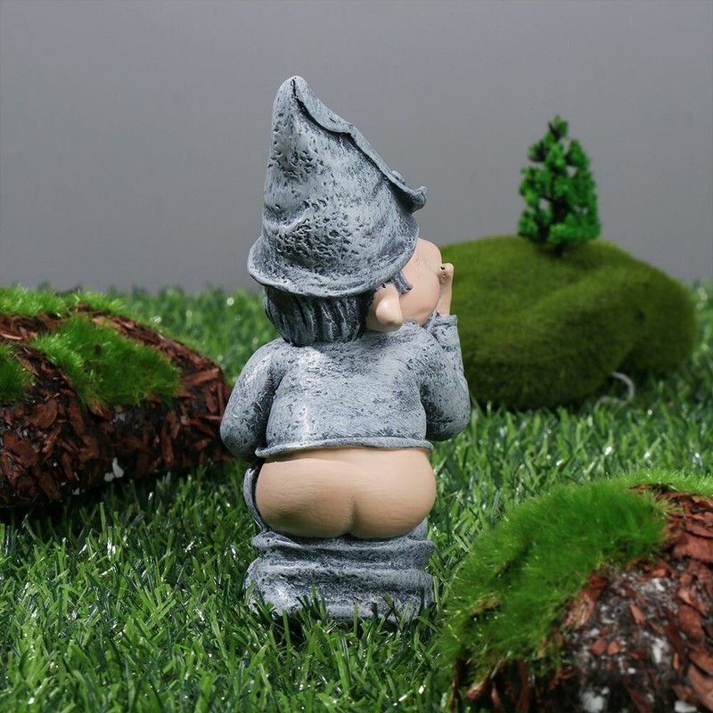 Pooping Naughty Gnome Miniature Statue Funny Resin Dwarf Home Garden Ornament US gallery