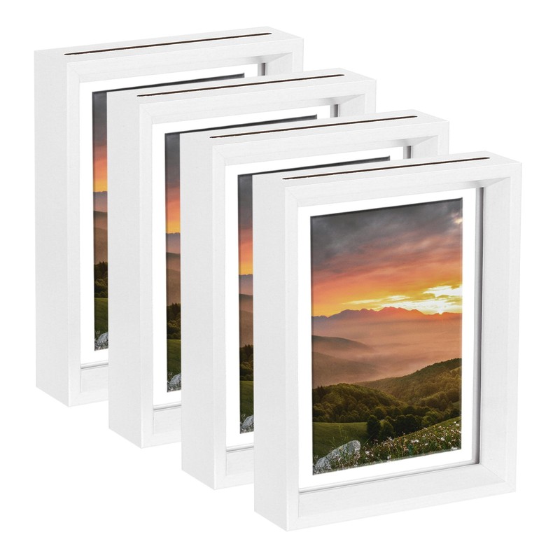 4Pcs Floating Frame, 7 x 5 Inch Wood Picture Frame, White