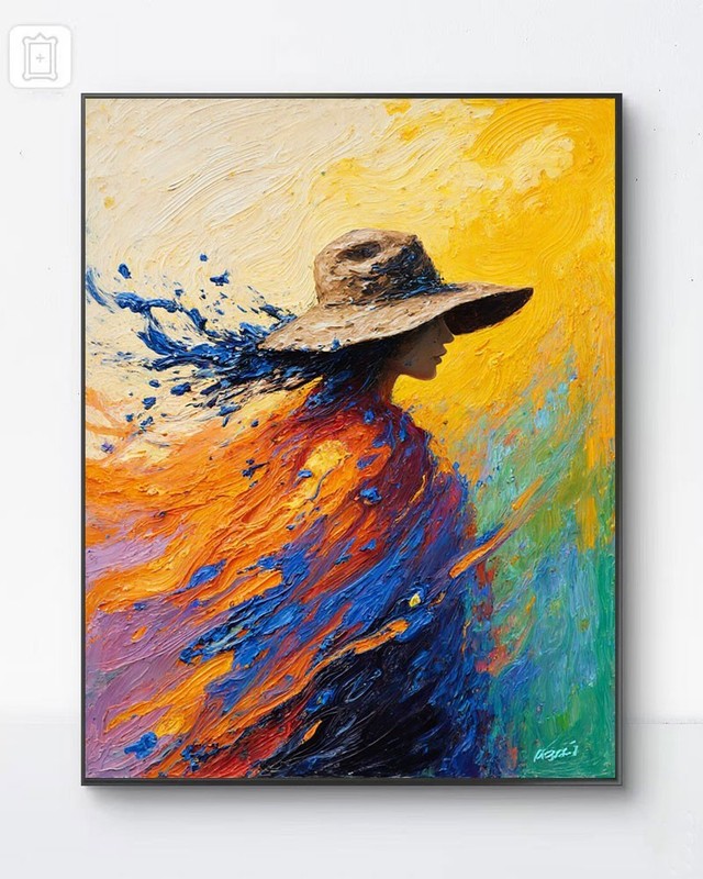 Sable Thread Modern Abstract Woman Sun Hat Canvas Print Fashion Wall Art 12*18