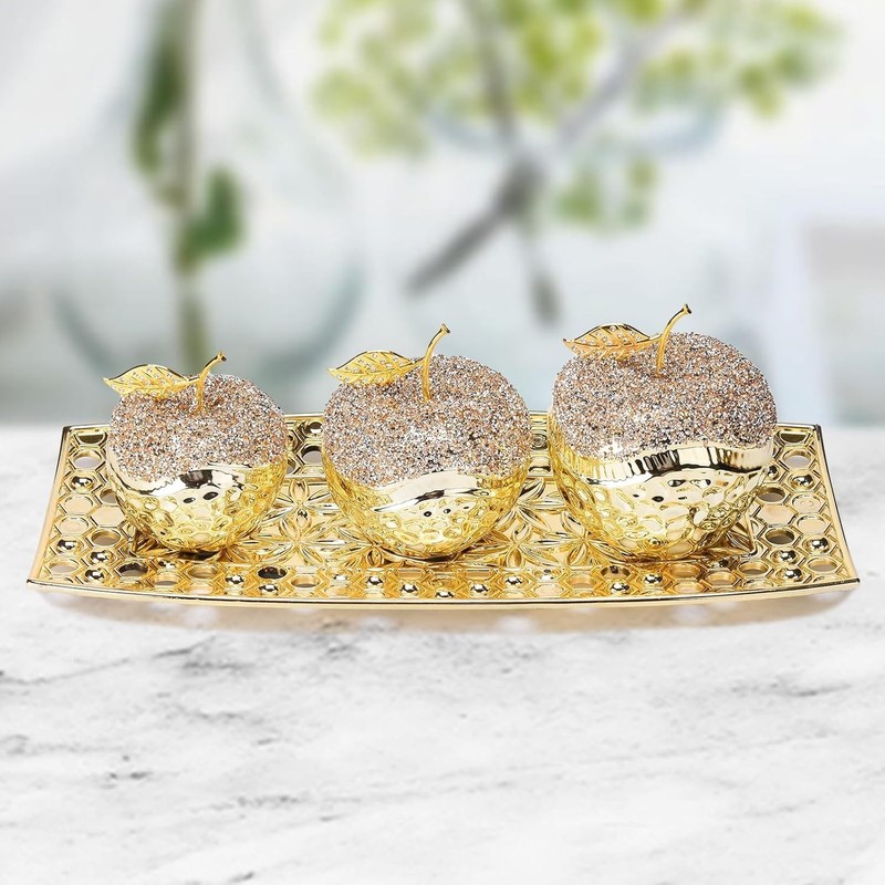 Glam Ceramic Apple Statue with Plate Creative Modern Ornament Living Room NEW gallery