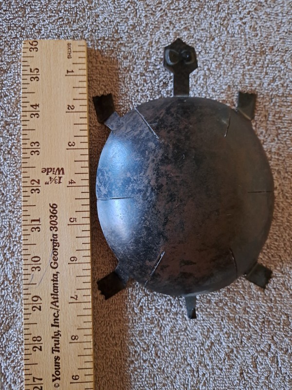 Metal Tin Turle Art Rustic Primitive Folk Art Brown Black Reptile Unique Rare 7" gallery