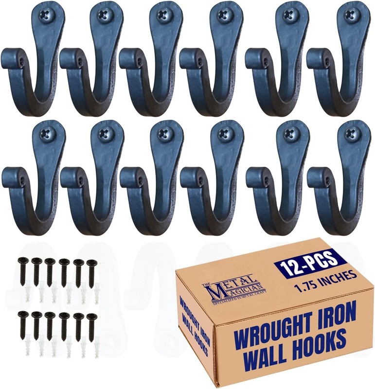 Single Prong Wrought Iron Hooks, Vintage Hand Forged Iron Classic Hook Set –