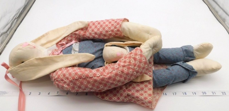 Handmade Craft Country Decor Rabbit Plush with Two Pocket Bunnies Long Ears gallery