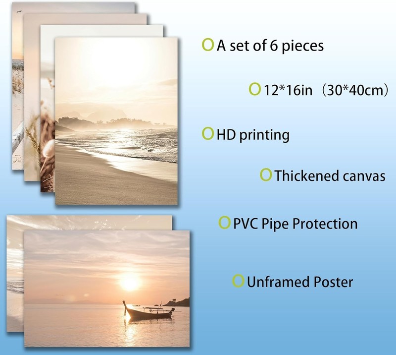 Beach Wall Art Boho Coastal Wall Decor, Neutral Beige Ocean Beach Pictures Wa... gallery