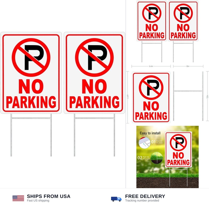 MUXYH 2 Pack No Parking Sign, 12.6X9.4 inches Corrugated Plastic Double Sided…