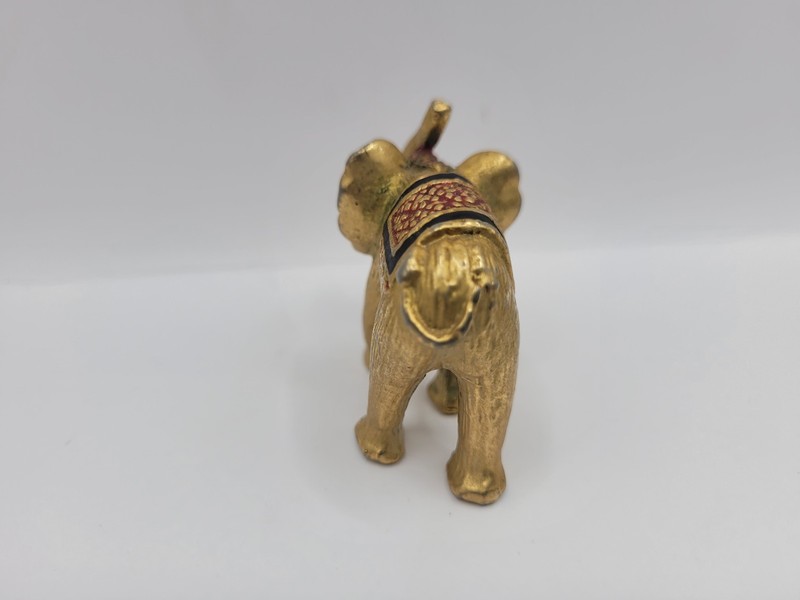 2" Figurine Elephant Gold Tone Paperweight Decor Small Trinket Red Gold gallery