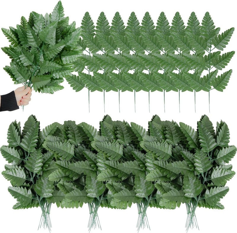 Artificial Silk Leaf Fern - Artificial Fern Leaves Stem Faux Greenery Plant f...