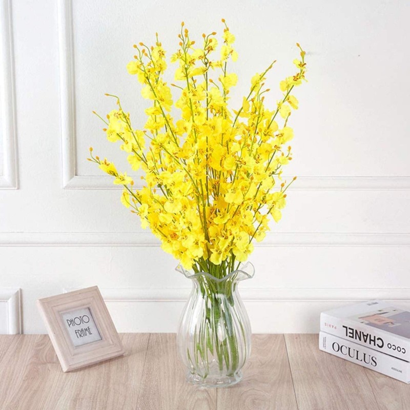 Artificial 39in Orchids Flowers 12PCs Silk Dancing Lady Orchids Yellow