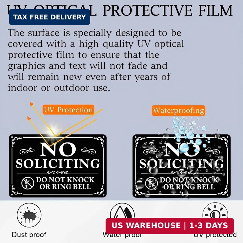2 Pack No Soliciting Sign for Front Door,9 X 6 Inches Self-Adhesive No Solicitin gallery
