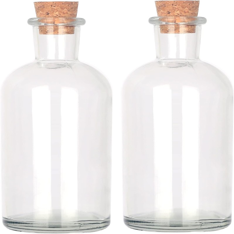 Decorative Glass Bottles with Cork Spers (8.5 fl oz. Round