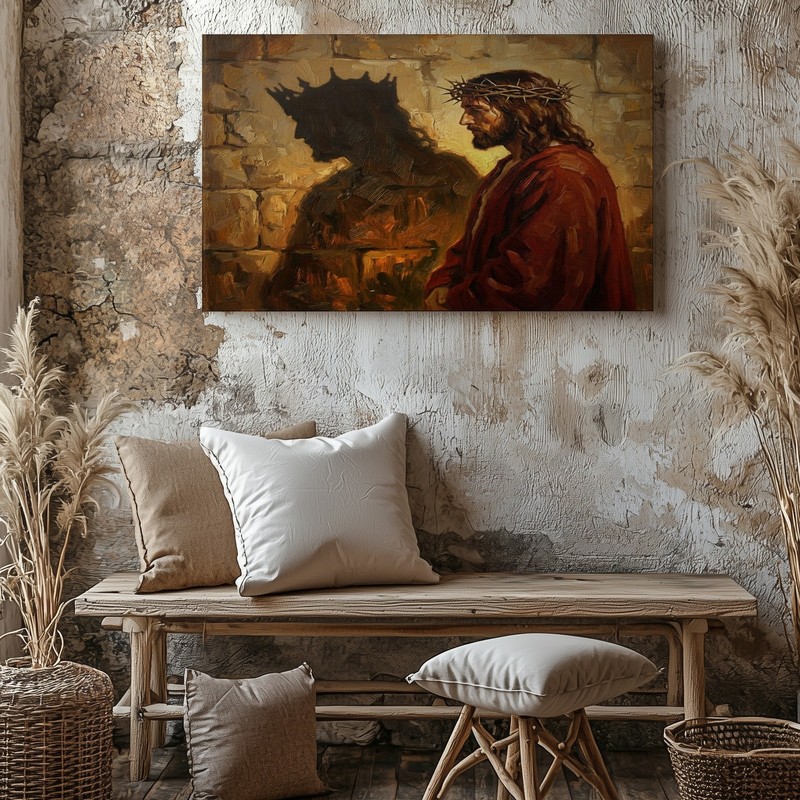 Jesus Christ with Crown of Thorns Shadow Wall Art Canvas Print Religious Decor gallery