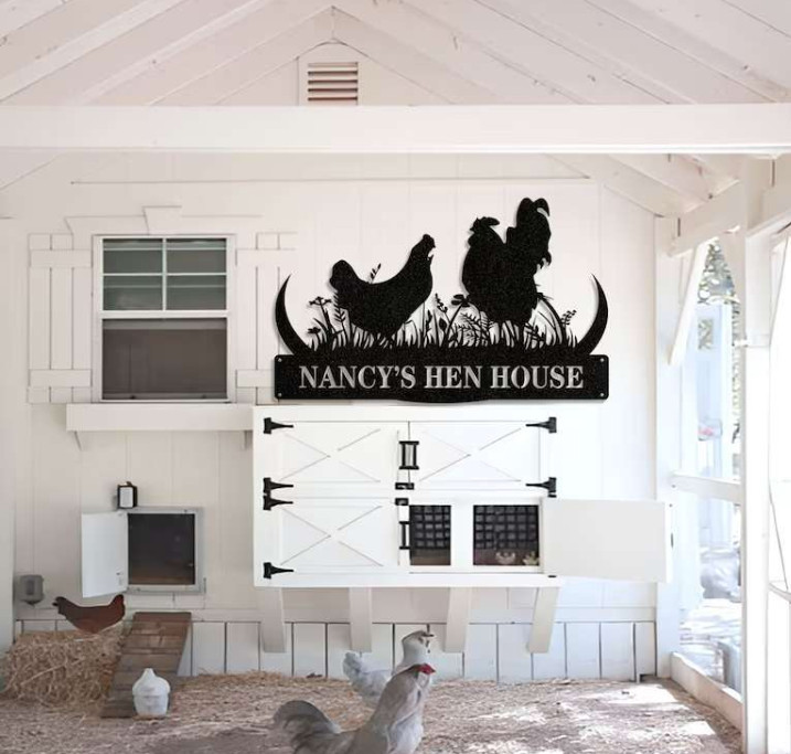 Personalized Chickens Hen House Welcome Spring Yard Home Metal Wall Decor Sign gallery