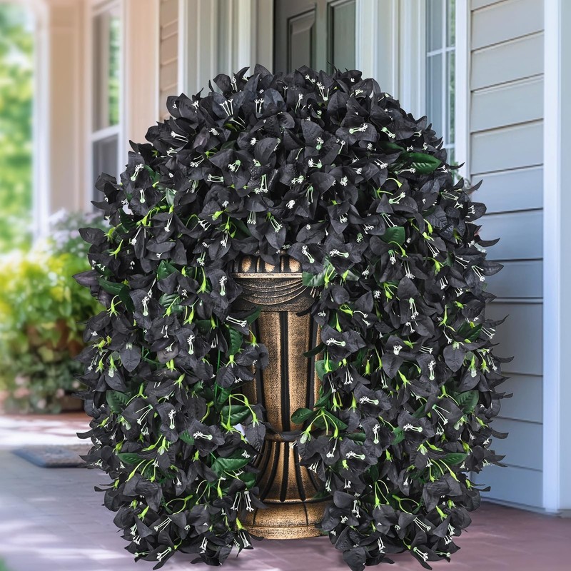 2 Pcs Artificial Flowers for Outdoors, Black Realistic Faux Silk Bougainville...