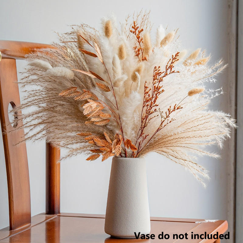 73Pcs 17″ Natural Dried Pampas Grass Real Flowers Home Decor Bouquet Reeds Wheat