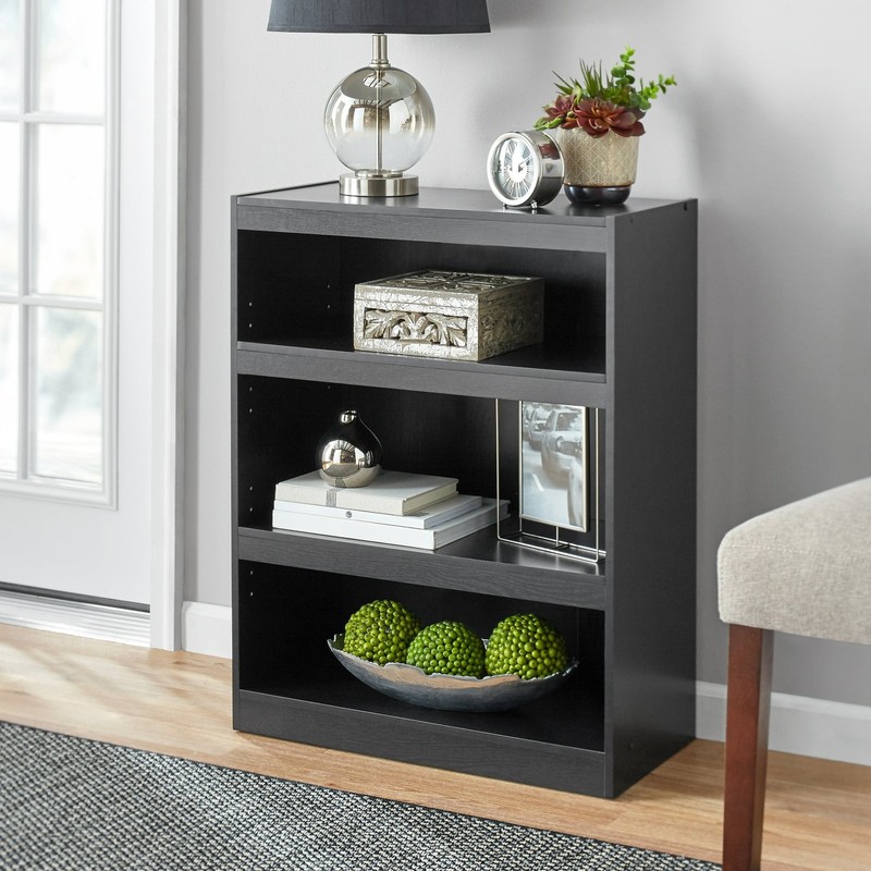 Framed 3-Shelf Bookcase W/ Adjustable Shelves True Black Oak