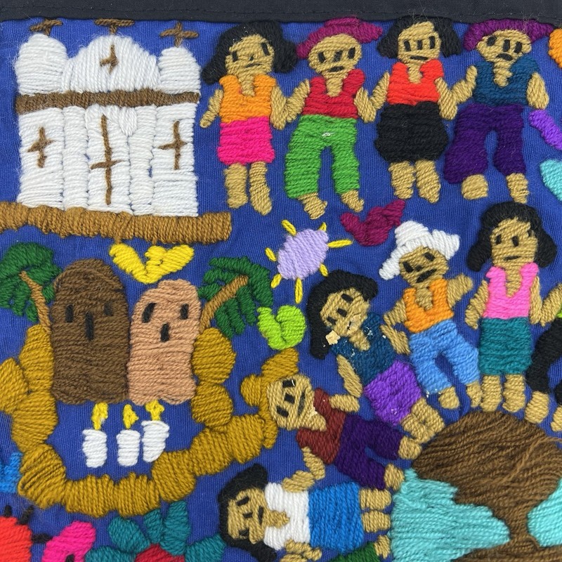 Hand Embroidered Tapestry Unknown Origin Bright and Colorful 15.5 x 15 gallery