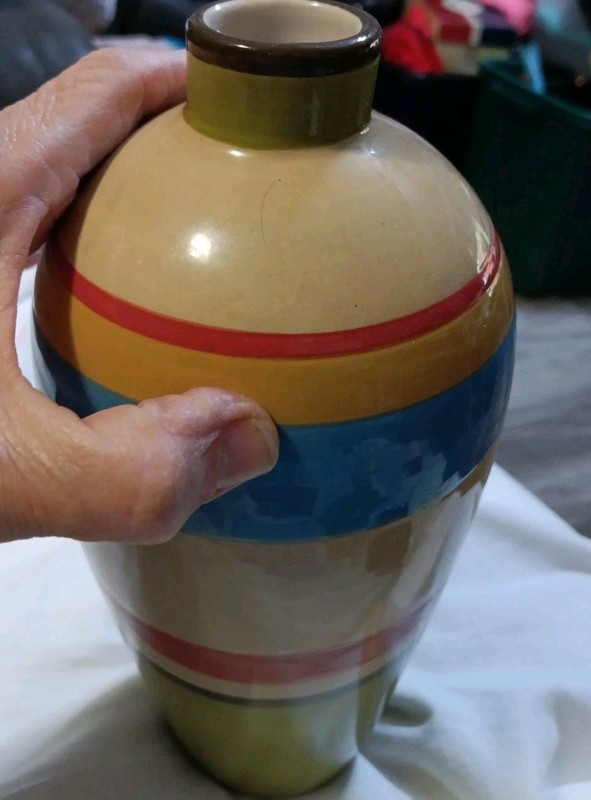 DEMDACO CROSSROADS VASE Aztec coloring Striped Green, Blue, Mustard, Red, Beige gallery