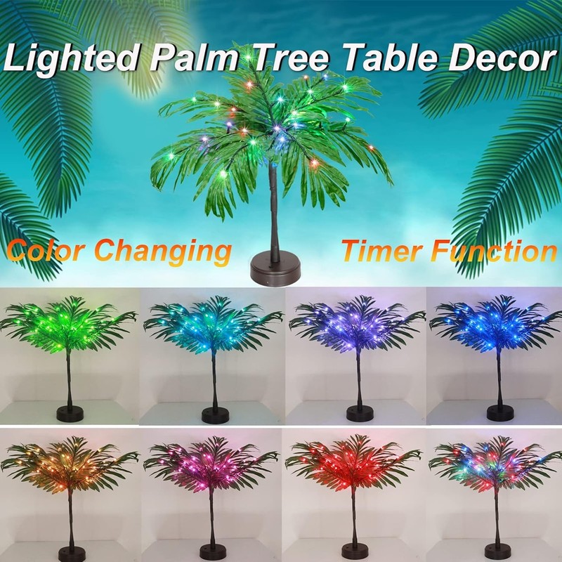 28 Color Changing Lighted Palm Tree Table Decor, 23 in Tropical Artificial Palm gallery