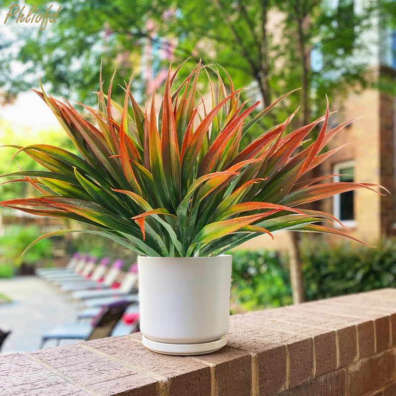 6Pcs Artificial Grass Fake Plants 17.3in Outdoor Plastic Plants UV Resistant gallery