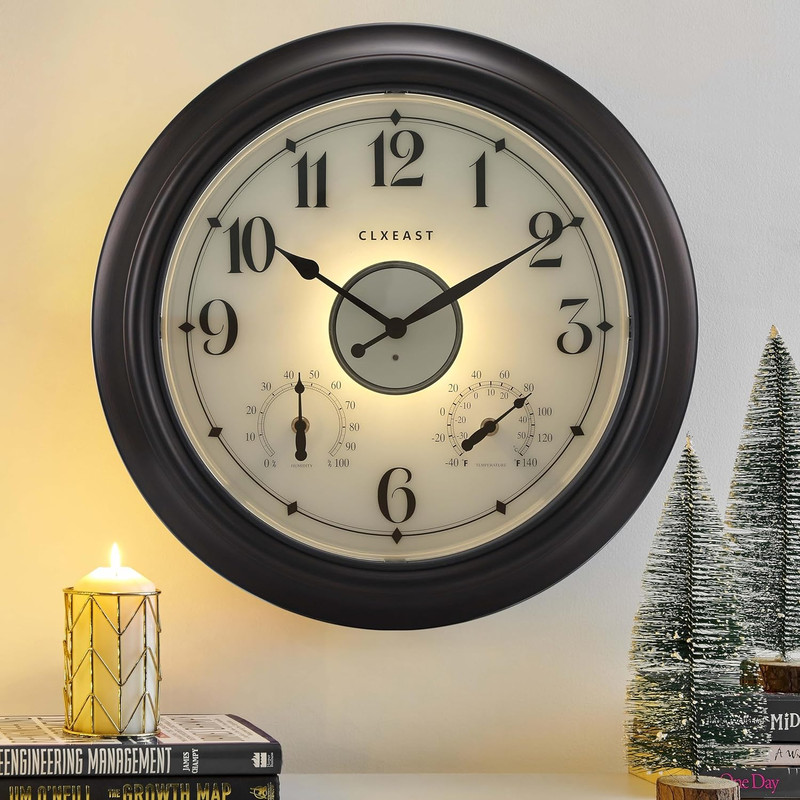 Illuminated Indoor Outdoor Clocks Waterproof 18 Inch with Smart Night Light Sens