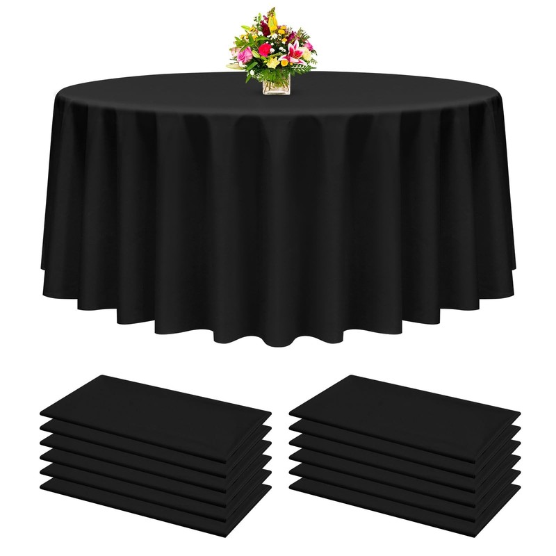 YMHPRIDE 12 Pack Plastic Table Cloth Disposable, 84 Inch Black Disposable Tab…