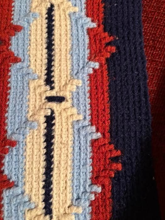 HAND CROCHETED LARGE RED-WHITE-BLUE AFGHAN BLANKET/THROW-NATIVE AMERICAN DESIGN! gallery