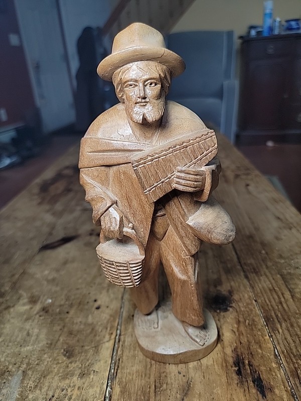 Vintage Hand-Carved Wooden Traveler Wanderer Figurine Folk Art Sculpture