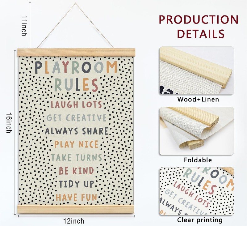 Playroom Kids Tollder Room Wall Decor, Play Room Rules Wall Decor for Kids Pl... gallery