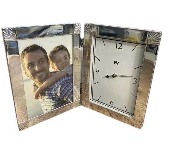 NEW Sempre Silver Photo Frame Desk Clock ~ Requires AA battery (Not included)