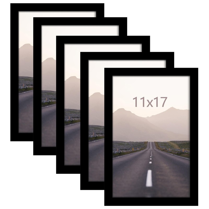 11×17 Picture Frames Black MDF Wood Set 5 Wall Mount Horizontal Vertical