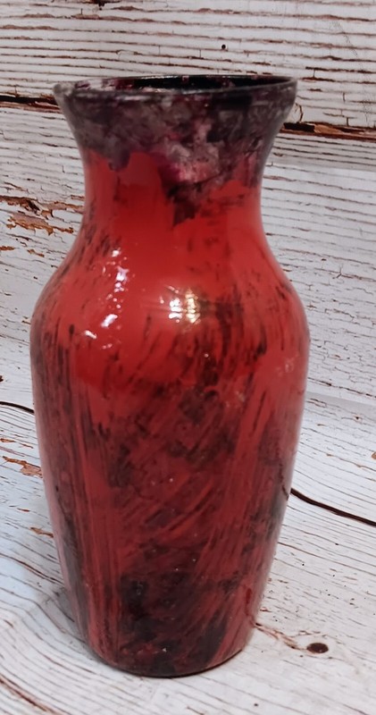 Custom Made Hand DIpped Red and Black 7.5 Inch Flower Vase