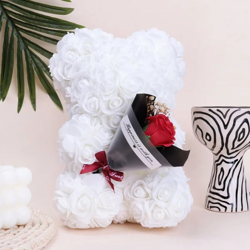 Foam Rose Teddy Bear Bouquet Gift for Valentine’s Day