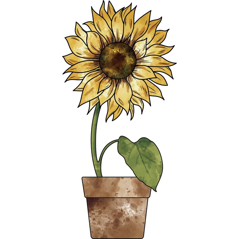 3” Flower Sticker Sunflower Pot Grow Live Love Garden Summer Country Farm Life