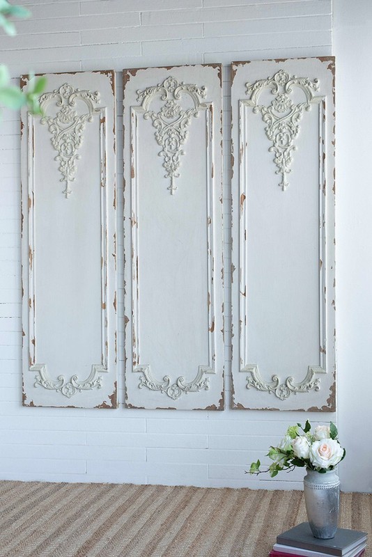 Set of 3 Alcott Decorative Wall Art Panels – Antique White Cream 71”H