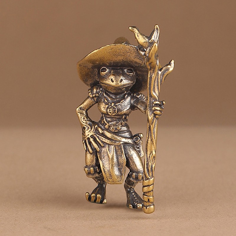 Vintage Brass Frog Wizard Statue Desktop Ornament Metal Cute Figurines Miniature