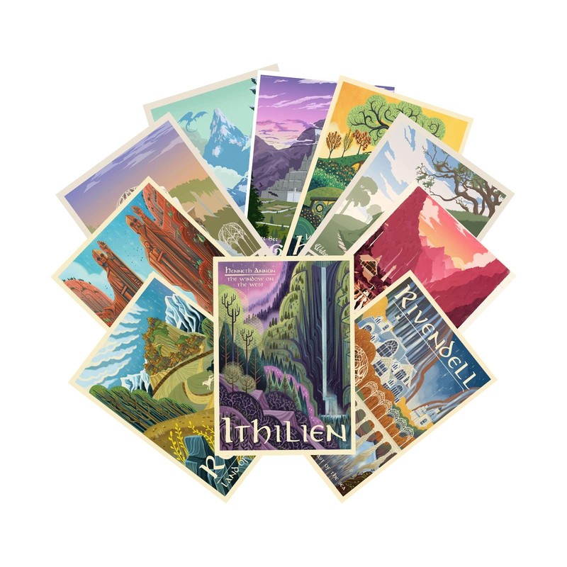 12pcs Travel Middle Earth Landscape Posters, Nordic Painting Wall Art Collage…