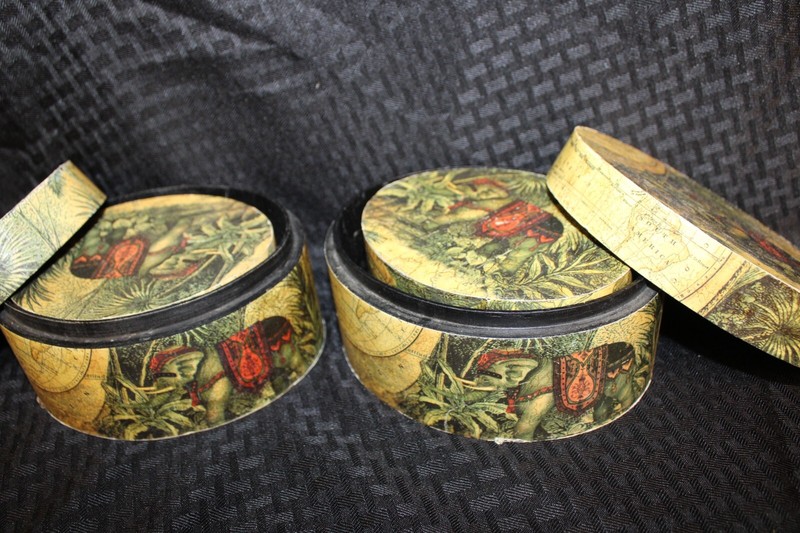 Set of 2 (4 ct) Stackable Nesting Oval Storage Boxes:World Globe Elephant Jungle gallery