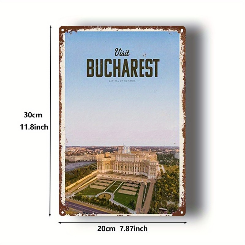Travel Lover Gift Metal Sign Visit Bucharest Vintage Romania Poster Art Decor gallery