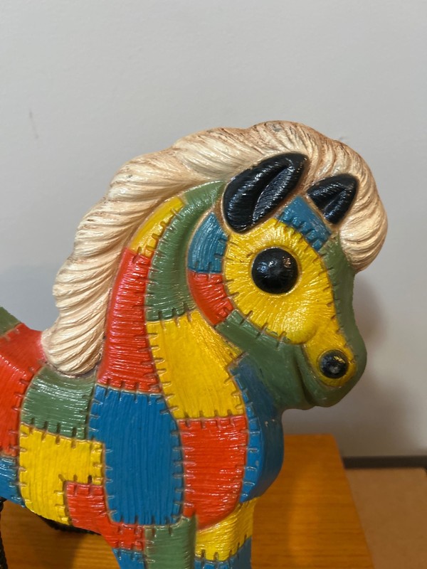 VINTAGE SYROCO FOAMCRAFT PATCHWORK ROCKING HORSE HANGING WALL ART PLAQUE DECOR gallery