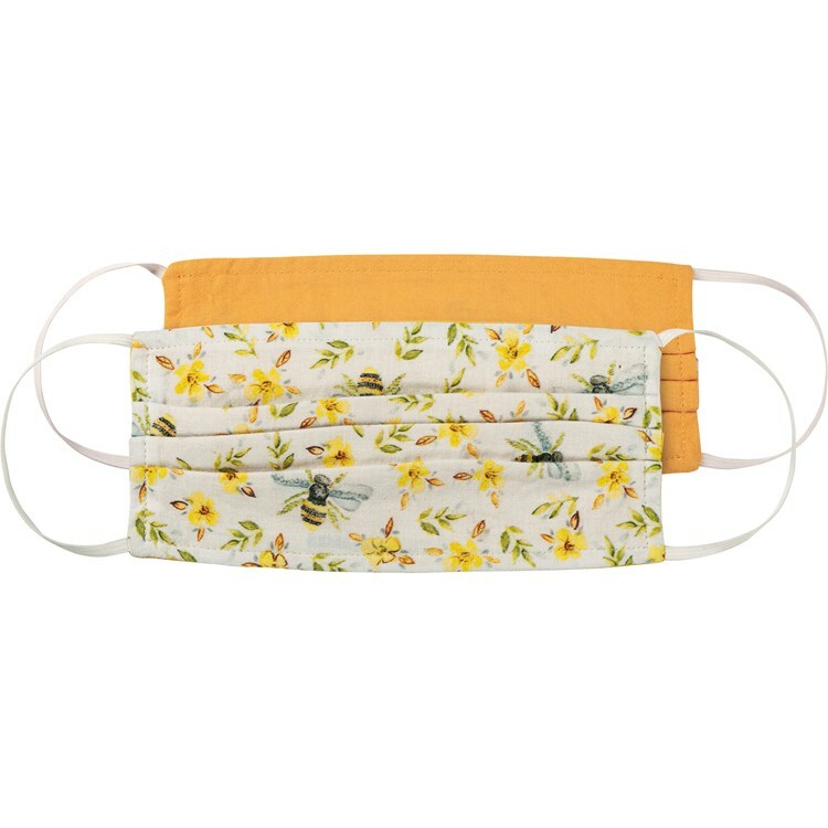 NEW!~Reversible Cotton Face Two Ply Pleated Mask~Floral & Honey Bee~Bumblebee