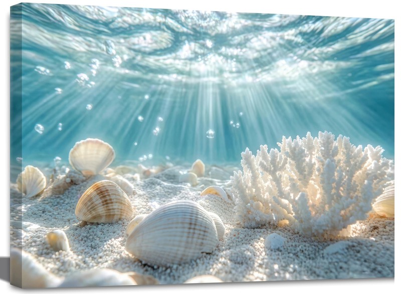 libitea Framed Coastal Canvas Wall Art - Coastal Ocean Relaxation Wall Decor ...