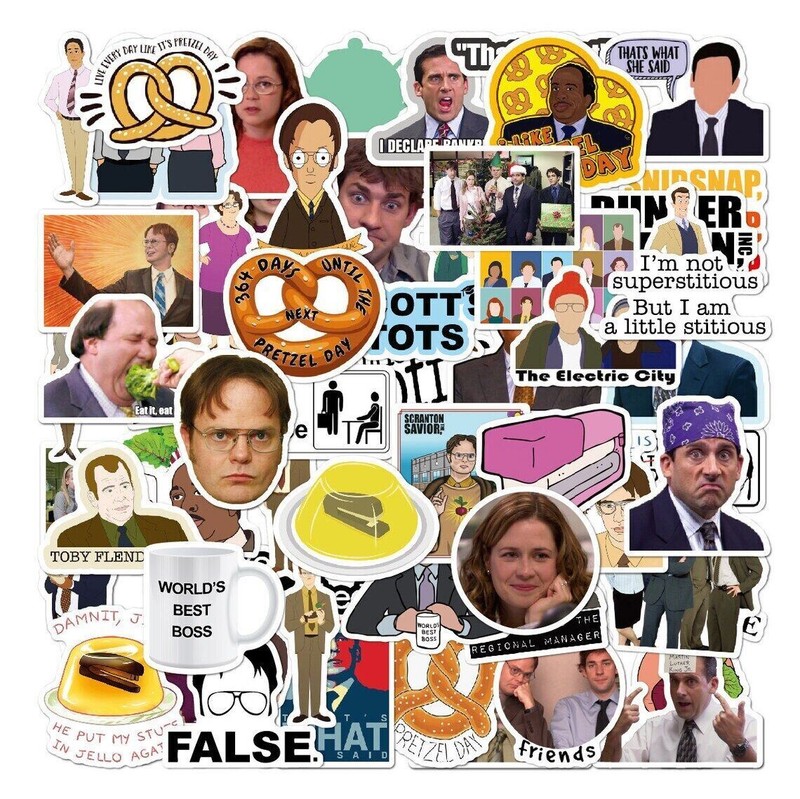 THE OFFICE Vinyl Stickers [F] FALSE Pretzel Day STAPLER JELLO Scott's Totts + gallery