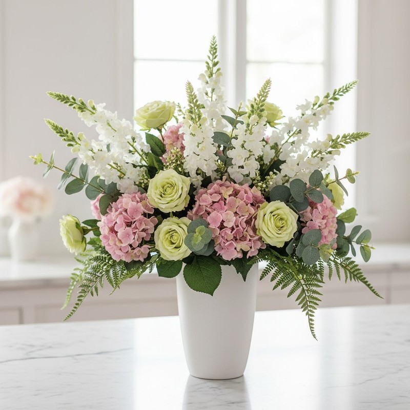 Artificial White Snapdragon Stems Set of 2 Tall Faux Flowers Centerpiece Decor gallery