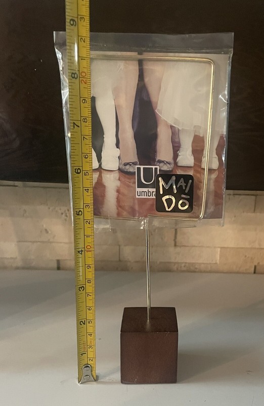 Umbra Picture Photo Note Holder Wood Cube Square Wire Metal Gold Tone New gallery