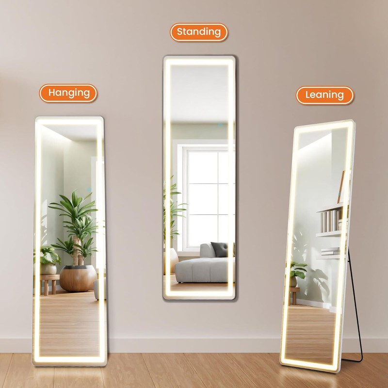 64"x21"/60"x16" Full Length Mirror with LED Lights Full Body Standing Floor Mirr gallery