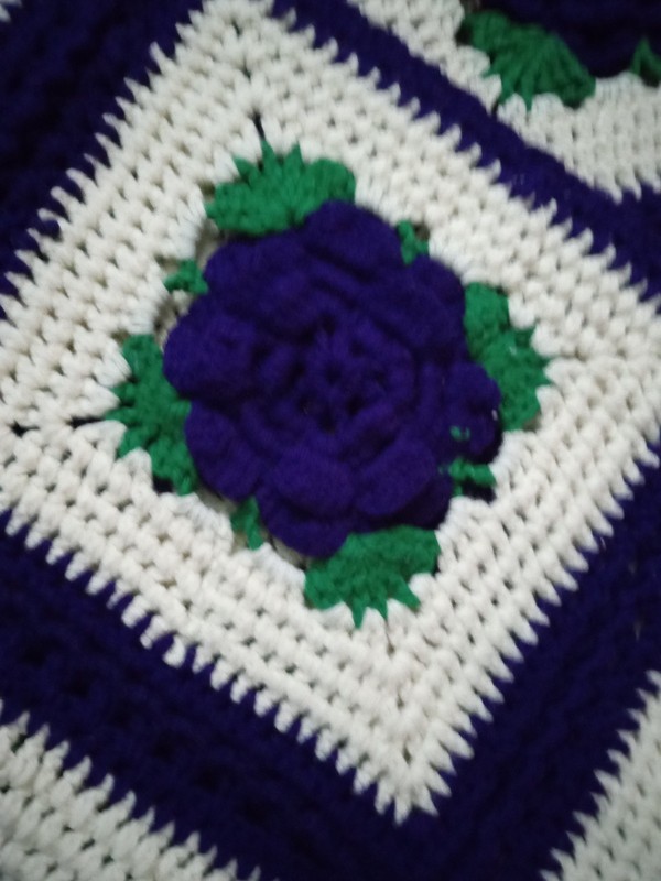 Vintage Afghan Purple Green And White Flowers 43 Wide By 52 Long gallery