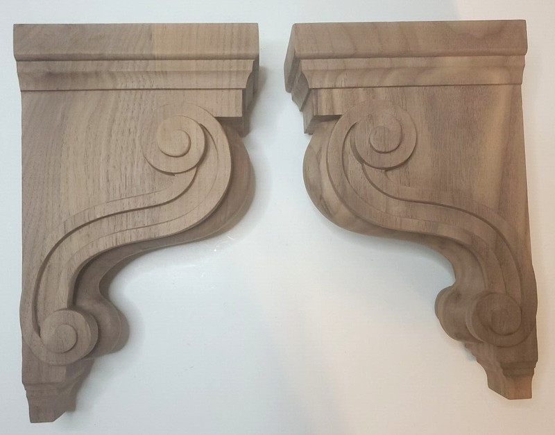 TWO Ekena Millwork Boston Traditional Scroll Solid Wood Corbel Unfinished Walnut gallery