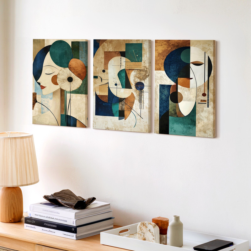 3 Pieces Modern Abstract Geometric Large Wall Art Set for Bedroom Set Of 3 gallery